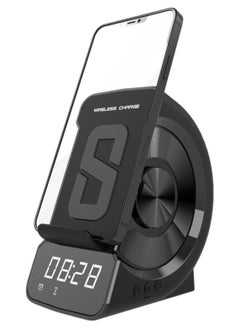 Generic Fast Wireless Charger with Bluetooth Speaker Alarm Clock | Wireless Charging Stand Compatible with iPhone, Galaxy Note, Android Phones | Qi-Certified 10W Charger | Dual Alarm | FM Radio & Night Light  - Image 2