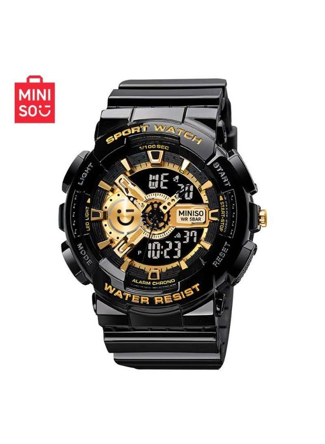 Miniso Men’s Digital Wristwatch 6006 – Black Gold, 50M Waterproof, Rubber Strap, 50mm Case, Stylish Casual & Sports Watch - Image 1