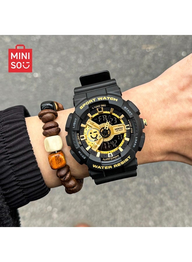 Miniso Men’s Digital Wristwatch 6006 – Black Gold, 50M Waterproof, Rubber Strap, 50mm Case, Stylish Casual & Sports Watch - Image 2