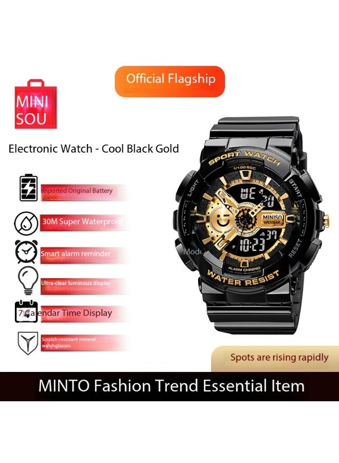 Miniso Men’s Digital Wristwatch 6006 – Black Gold, 50M Waterproof, Rubber Strap, 50mm Case, Stylish Casual & Sports Watch - Image 4