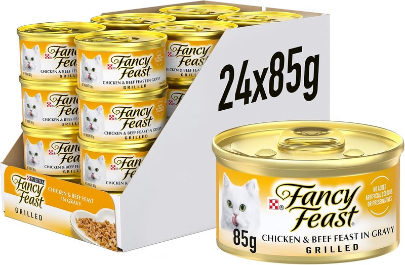 Fancy Feast Purina Fancy Feast Grilled Chicken & Beef Wet Cat Food 85g (Pack of 24) - Image 1
