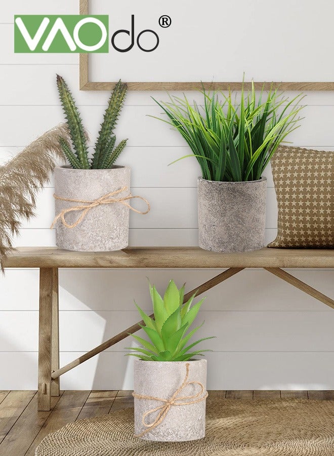 فاو دو 3 قطع من النباتات الاصطناعية، نباتات اصطناعية صغيرة، نباتات صناعية صغيرة بوعاء نباتات بلاستيكية صغيرة داخلية لتزيين المنزل والمزرعة والمكتب والمقهى - Image 1
