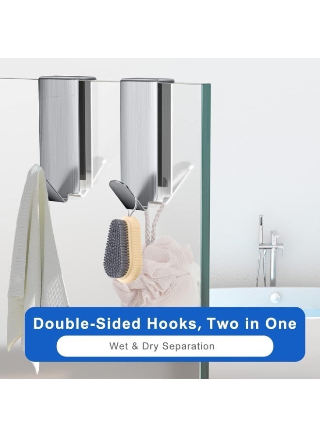 2 Packs Shower Door Hooks, Shower Hooks for Towels, Heavy Duty Drilling-Free, Double Sided Showers Towel Hooks, Over The Door Towel Hooks, for Bathroom Frameless Glass Showers Door - Image 3