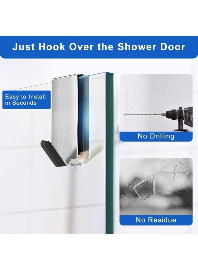 2 Packs Shower Door Hooks, Shower Hooks for Towels, Heavy Duty Drilling-Free, Double Sided Showers Towel Hooks, Over The Door Towel Hooks, for Bathroom Frameless Glass Showers Door - Image 5