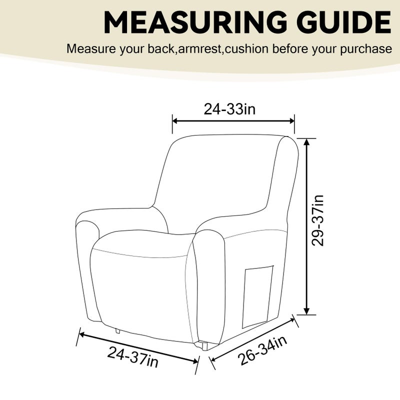 Cupuamon Recliner Chair Covers,Lazy Boy Recliner Covers Stretch Reclining Covers 1 Piece Furniture Protector with Elastic Bottom for Dog,Kids-Beige - Image 2