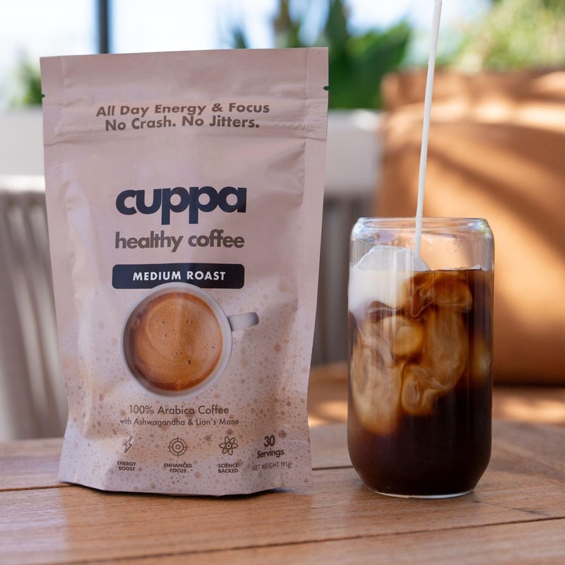 Cuppa Healthy Mushroom Insant Coffee with Lion's Mane & Ashwagandha for All Day Energy & Focus - No Crash or Jitters - Nootropics for Brain Health, Gut Health, Immunity, Stress, Memory + Mood (30 Servings, Medium Roast) - Image 5