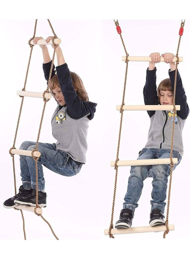 Rainbow Toys سلم تسلق خشبي من RBWTOYS، سلم تسلق خشبي مكون من ست مراحل للترفيه والتمرين، حبل معلق، أرجوحة لعب خارجية للأطفال - Image 1