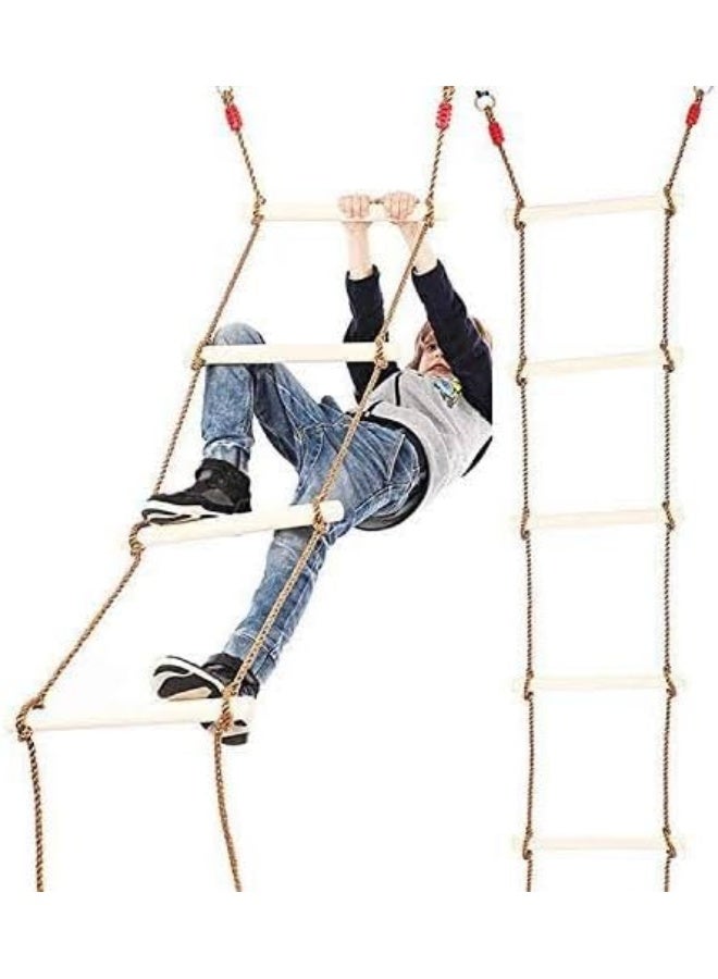 Rainbow Toys سلم تسلق خشبي من RBWTOYS، سلم تسلق خشبي مكون من ست مراحل للترفيه والتمرين، حبل معلق، أرجوحة لعب خارجية للأطفال - Image 3