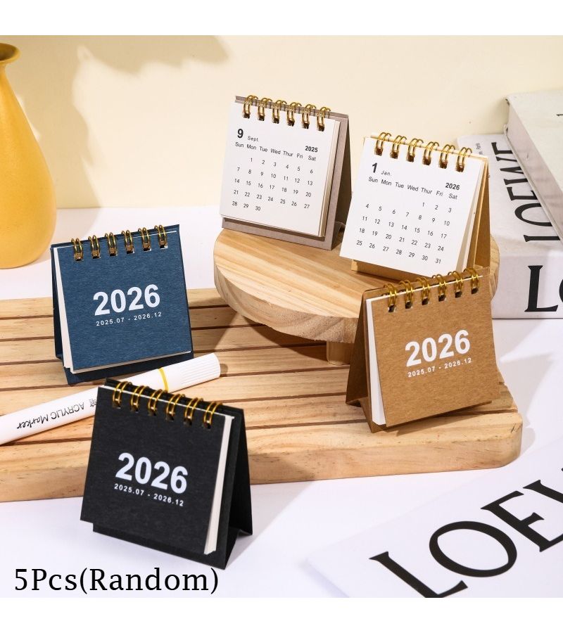 5 Random Minimalist Mini Desk Calendars 2026 Monthly Planners Golden Coil Tear Off Office Desk Decor - Image 1