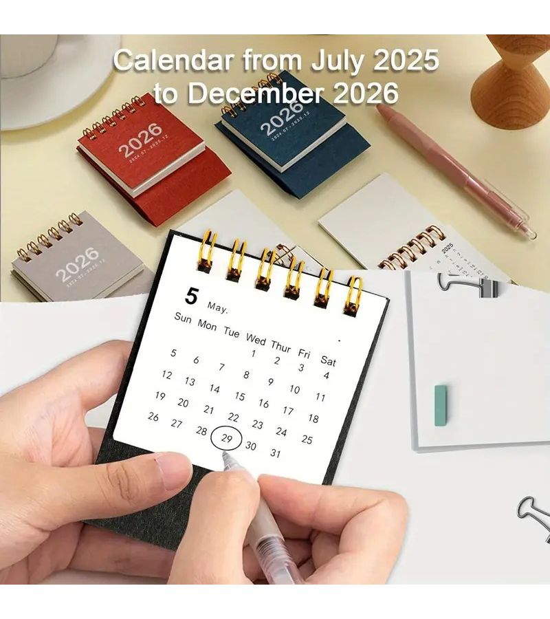 5 Random Minimalist Mini Desk Calendars 2026 Monthly Planners Golden Coil Tear Off Office Desk Decor - Image 4