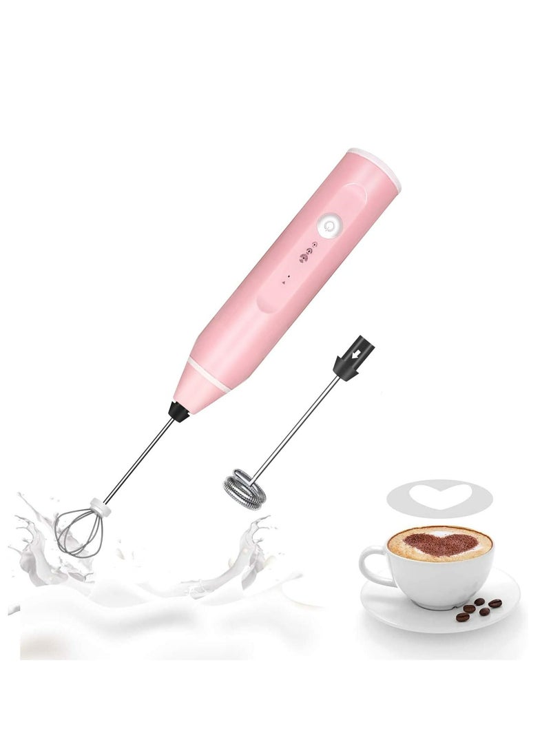 ماكدو جهاز إزباد الحليب المحمول باليد، خلاط مشروبات خفاقة قابلة لإعادة الشحن للقهوة مع الإستنسل الفني، رغوة صغيرة للكابتشينو، الشوكولاتة الساخنة، الشوكولاتة الساخنة، الفرابي، الشوكولاتة الساخنة، خفاقة البيض （باللون الوردي) - Image 1
