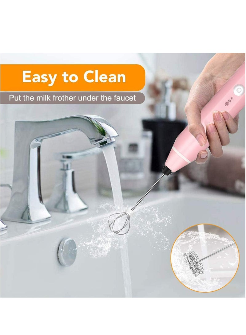 ماكدو جهاز إزباد الحليب المحمول باليد، خلاط مشروبات خفاقة قابلة لإعادة الشحن للقهوة مع الإستنسل الفني، رغوة صغيرة للكابتشينو، الشوكولاتة الساخنة، الشوكولاتة الساخنة، الفرابي، الشوكولاتة الساخنة، خفاقة البيض （باللون الوردي) - Image 2