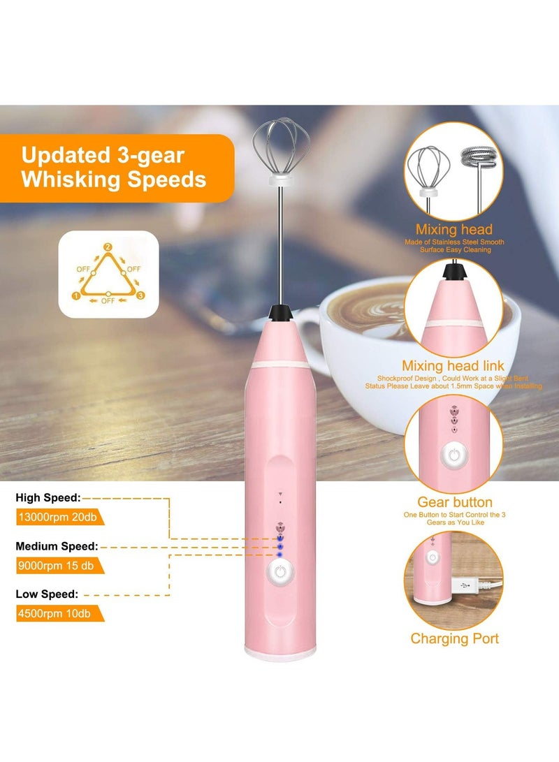 ماكدو جهاز إزباد الحليب المحمول باليد، خلاط مشروبات خفاقة قابلة لإعادة الشحن للقهوة مع الإستنسل الفني، رغوة صغيرة للكابتشينو، الشوكولاتة الساخنة، الشوكولاتة الساخنة، الفرابي، الشوكولاتة الساخنة، خفاقة البيض （باللون الوردي) - Image 3