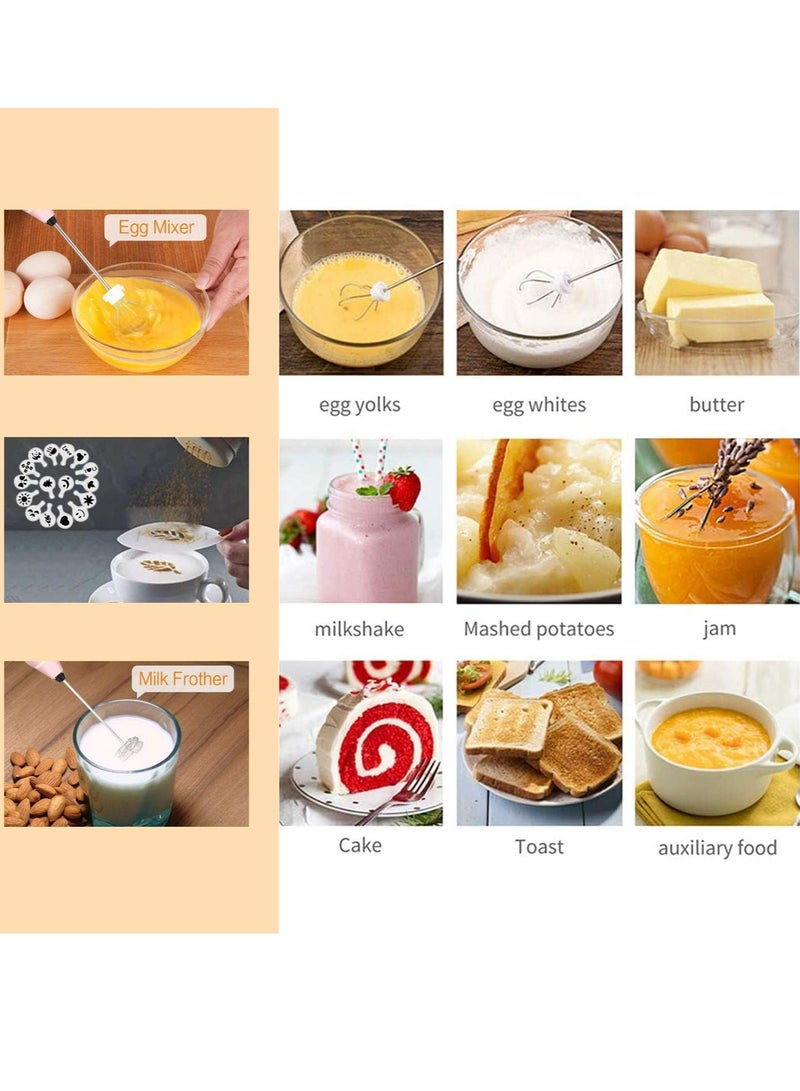 ماكدو جهاز إزباد الحليب المحمول باليد، خلاط مشروبات خفاقة قابلة لإعادة الشحن للقهوة مع الإستنسل الفني، رغوة صغيرة للكابتشينو، الشوكولاتة الساخنة، الشوكولاتة الساخنة، الفرابي، الشوكولاتة الساخنة، خفاقة البيض （باللون الوردي) - Image 4