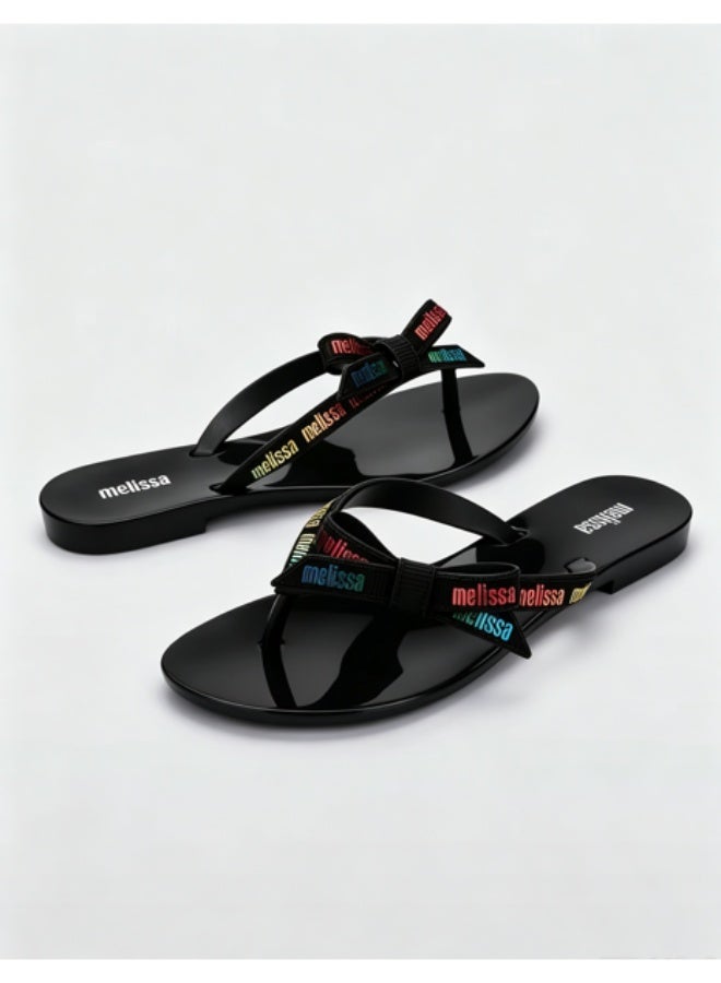 Melissa Flat Minimalist Bow Letter‑Print Flip‑Flops for Women - Image 1