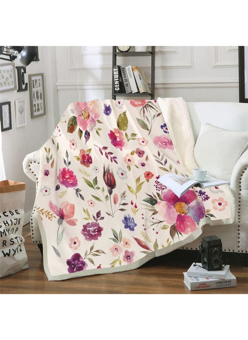 mahome Wildflowers Floral Throw Blanket Colorful Watercolor Poppy Cornflower and Chamomile Decorative Soft Warm Cozy Blanket Plush Throws Blankets 51 x 59 