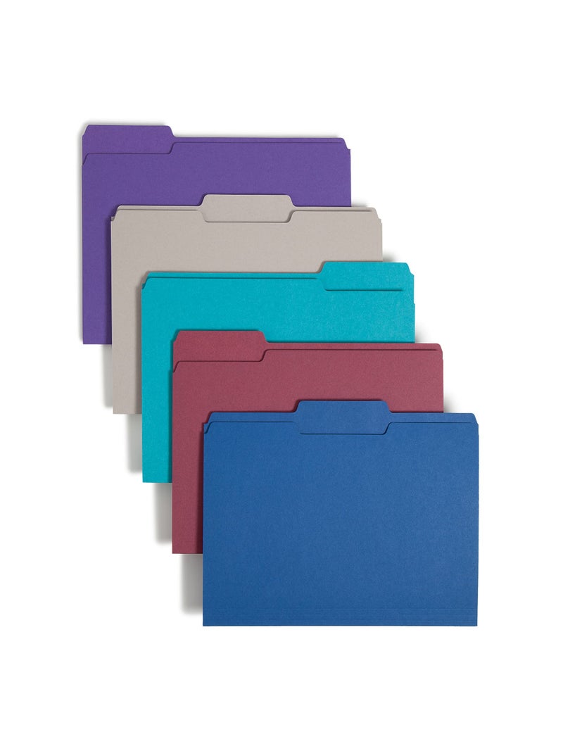 Smead Standard File Folders, 100 Count, Assorted Jewel Tone Colors, 1/3-Cut Tabs, Letter Size (11948) - Image 1