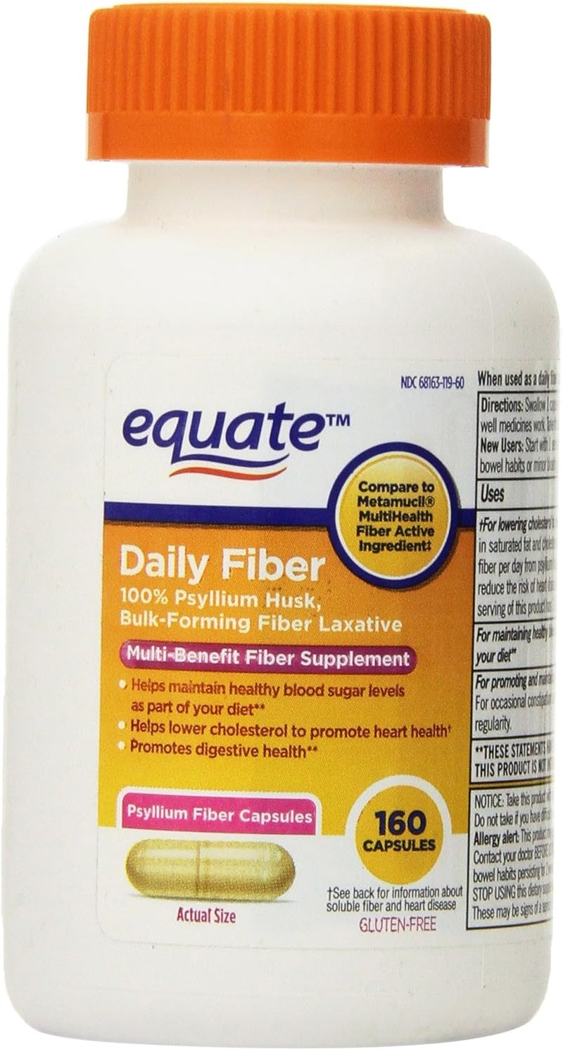 Equate Daily Fiber Supplement Capsules with 100% Psyllium Husk - 160 Count - Image 1
