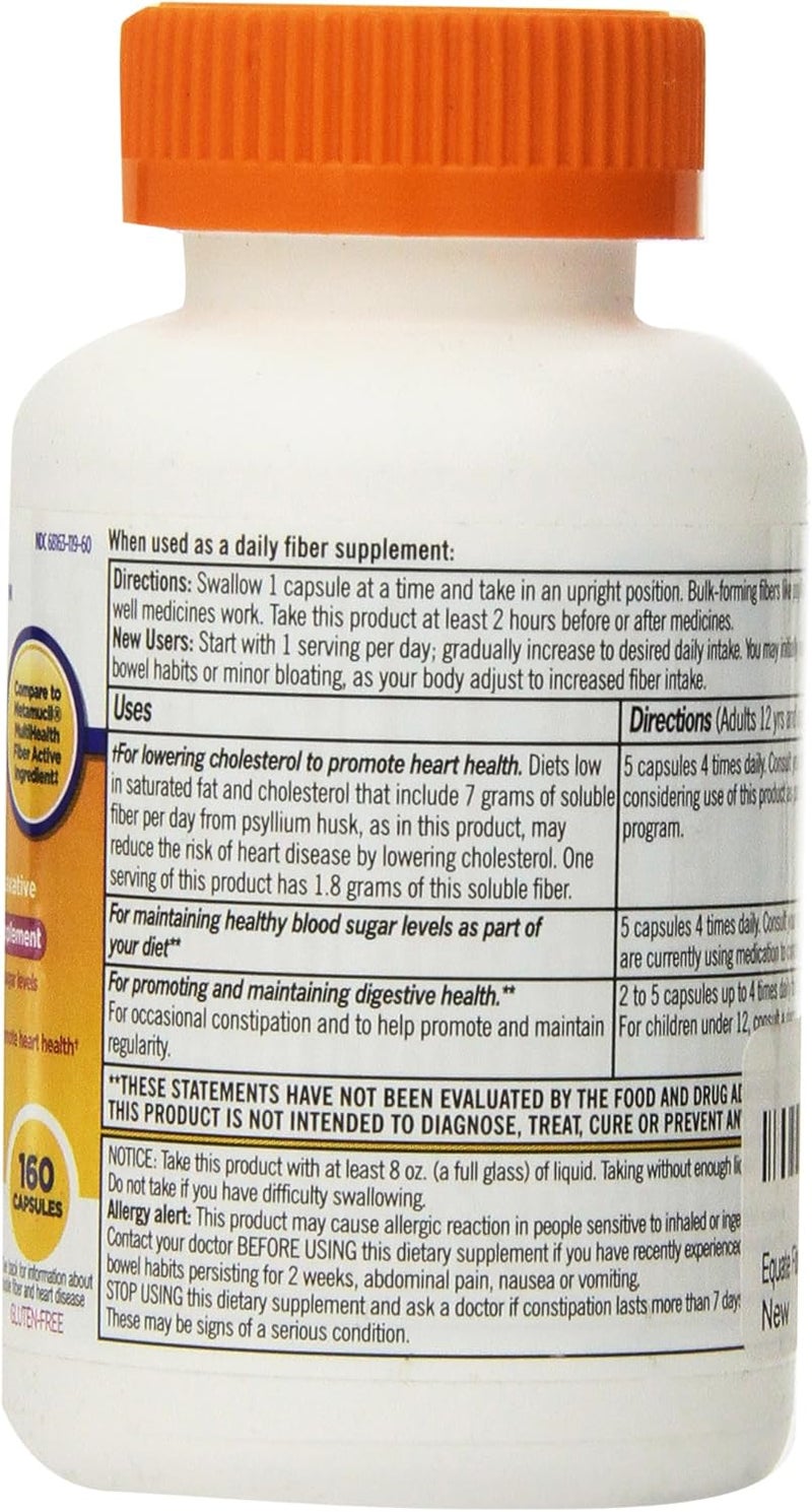 Equate Daily Fiber Supplement Capsules with 100% Psyllium Husk - 160 Count - Image 2