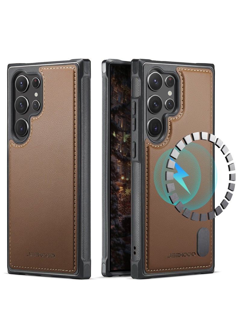 جيهود جراب حمايه من الجلد الصناعي الفاخر  متوافق مع  Samsung Galaxy S22 Ultra (بني) - Image 1