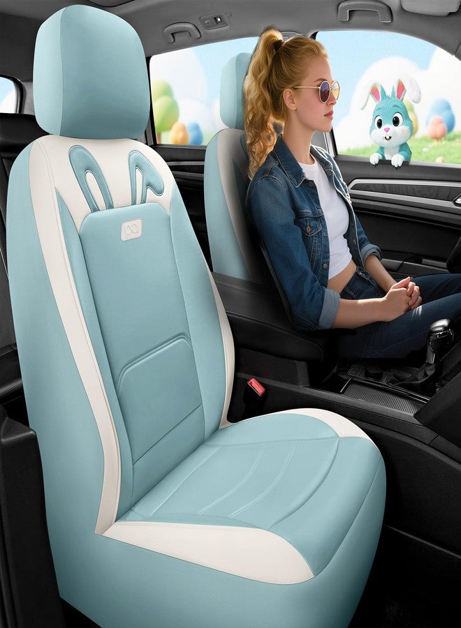 PIC AUTO Car Seat Covers, Cute Rabbit Premium Blue Leather Seat Covers, Universal Fit Front Seat Covers for Cars, Trucks, SUVs, Soft & Wear-Resistant Auto Interior Protection with Airbag-Compatible - Image 2