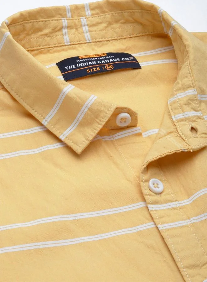 The Indian Garage Co Men Slim Fit Striped Half Sleeves Spread Collar Casual Shirt