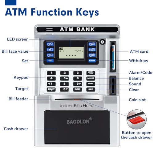 BAODLON Piggy Bank for Kids, ATM Machine Bank for Real Money with Debit Card, Bill Feeder, Coin Recognition, Balance Calculator, Electronic Savings Safe Box, Cool Stuff Toys Gifts for Teen Boys Girls - Image 2
