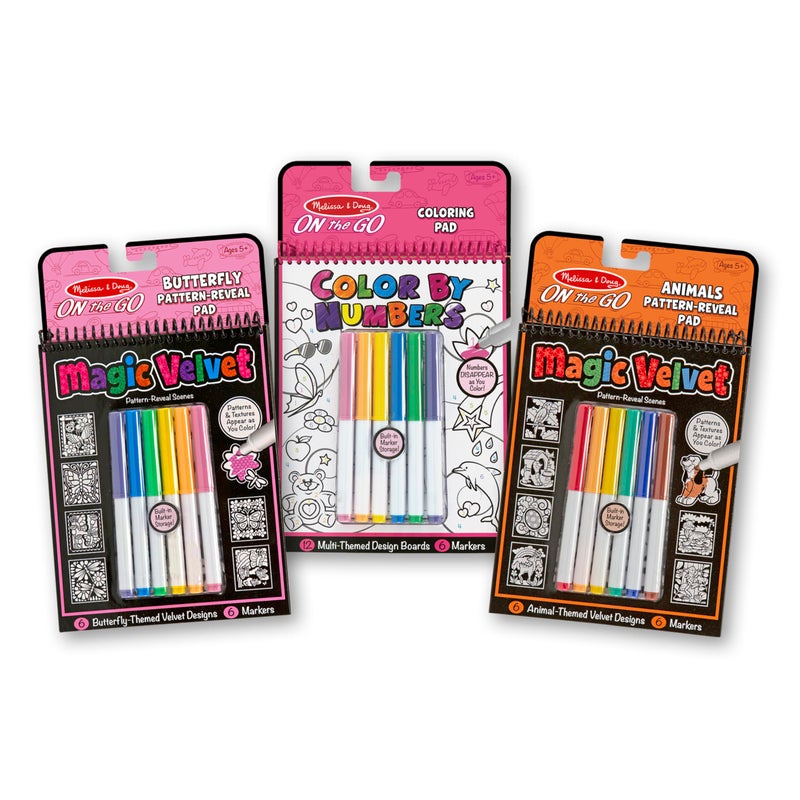 Melissa & Doug Color by Numbers and Magic Velvet Activity Pad 3-Pack (Unicorns, Butterflies, Puppies) - FSC Certified - Image 1
