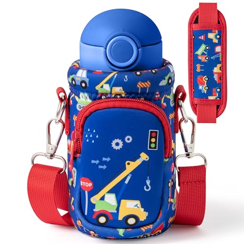 2ooya Car Water Bottle Carrier Bag with Strap for Kids - 10/12/14/16/18Oz Neoprene Insulated Water Bottle Bag Holder with Padded Strap Pocket for Boys Girls School Walking Hiking Camping - Image 1