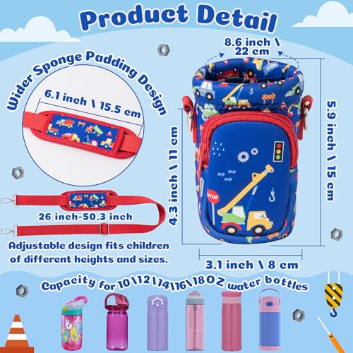 2ooya Car Water Bottle Carrier Bag with Strap for Kids - 10/12/14/16/18Oz Neoprene Insulated Water Bottle Bag Holder with Padded Strap Pocket for Boys Girls School Walking Hiking Camping - Image 2