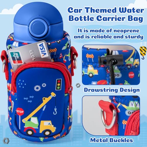 2ooya Car Water Bottle Carrier Bag with Strap for Kids - 10/12/14/16/18Oz Neoprene Insulated Water Bottle Bag Holder with Padded Strap Pocket for Boys Girls School Walking Hiking Camping - Image 3