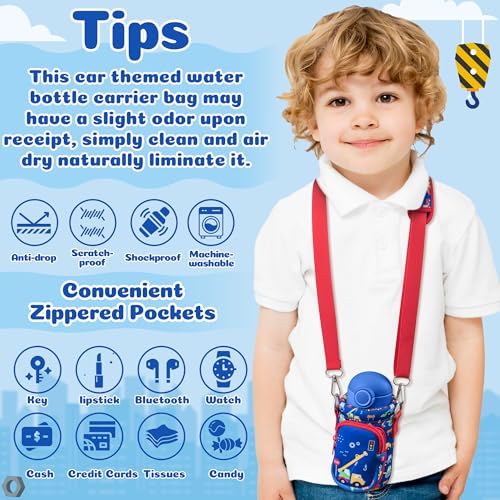 2ooya Car Water Bottle Carrier Bag with Strap for Kids - 10/12/14/16/18Oz Neoprene Insulated Water Bottle Bag Holder with Padded Strap Pocket for Boys Girls School Walking Hiking Camping - Image 4