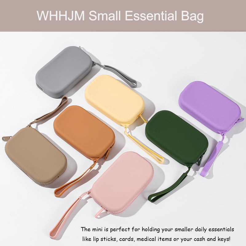 WHHJM Small Silicone Multifunctional Essential Bag Portable Travel Makeup Bag for Women Men Cards Cash Bag Zipper Pouch (Green) - Image 2