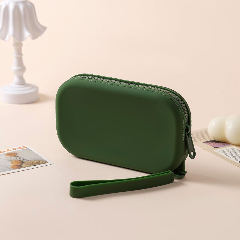 WHHJM Small Silicone Multifunctional Essential Bag Portable Travel Makeup Bag for Women Men Cards Cash Bag Zipper Pouch (Green) - Image 3