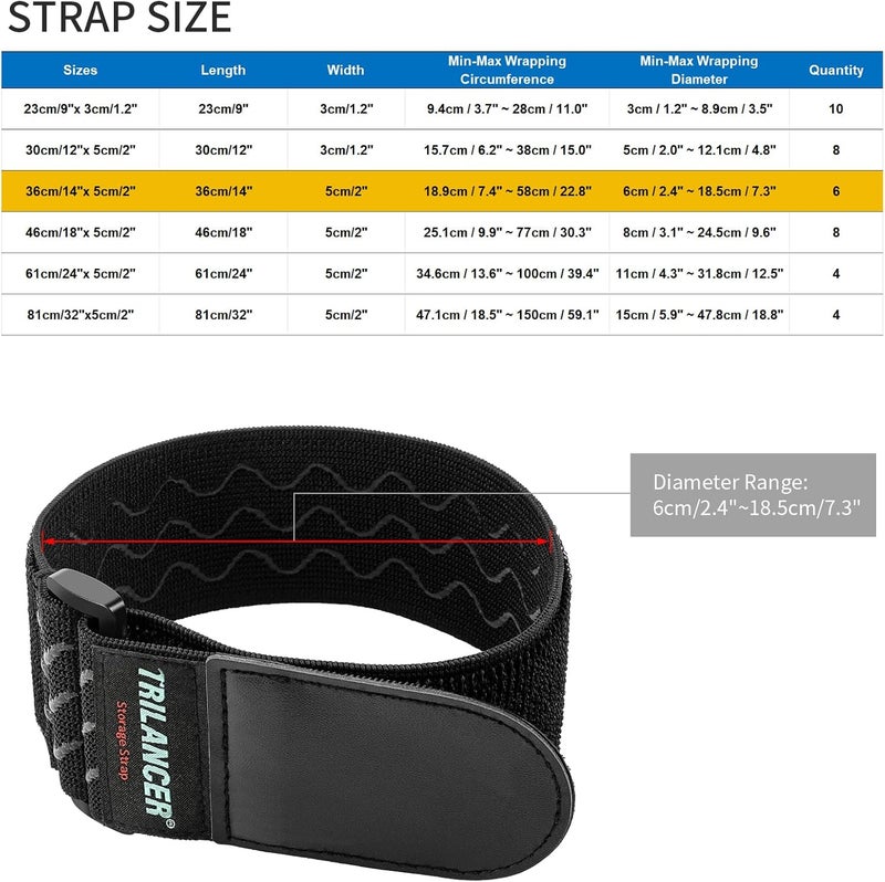 Trilancer Elastic Cinch Straps with Anti-Slip Strips, 14 "x 2" (6 Pack) Multipurpose Hook and Loop Bundling Straps for Hose, Cords, Bike, Luggage, Camping, Yoga Mats - Image 3