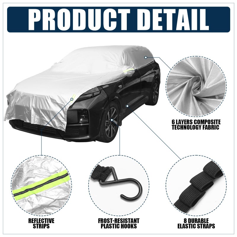 Canchiing Silver Windshield Cover for Ice and Snow with Mirror Covers Frost Hail Protector Easy Installation with Straps Fits Cars Sedan SUV Waterproof Frost(198" X 59",SUV) - Image 3