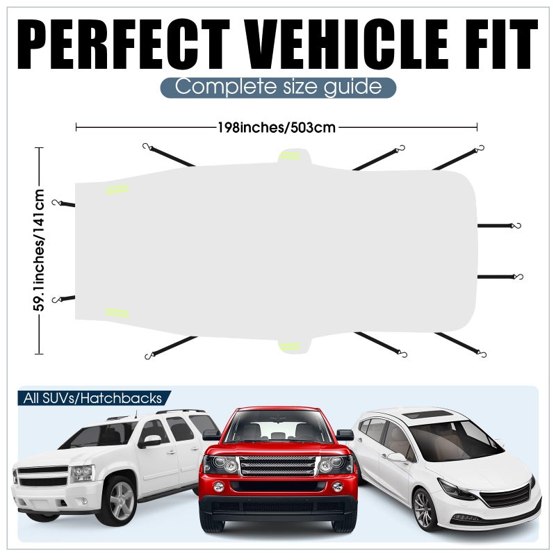 Canchiing Silver Windshield Cover for Ice and Snow with Mirror Covers Frost Hail Protector Easy Installation with Straps Fits Cars Sedan SUV Waterproof Frost(198" X 59",SUV) - Image 2