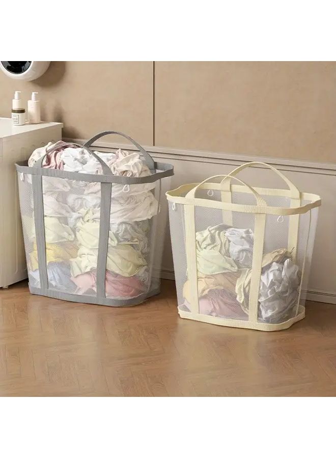 Large Foldable Breathable Mesh Laundry Basket With Reinforced Handles Green - Image 1