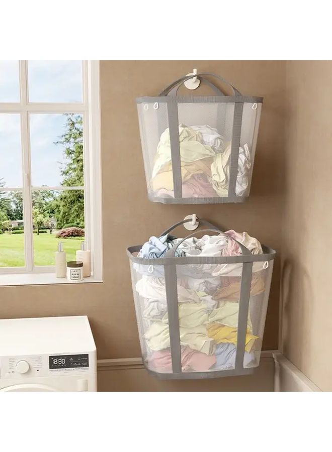 Large Foldable Breathable Mesh Laundry Basket With Reinforced Handles Green - Image 5