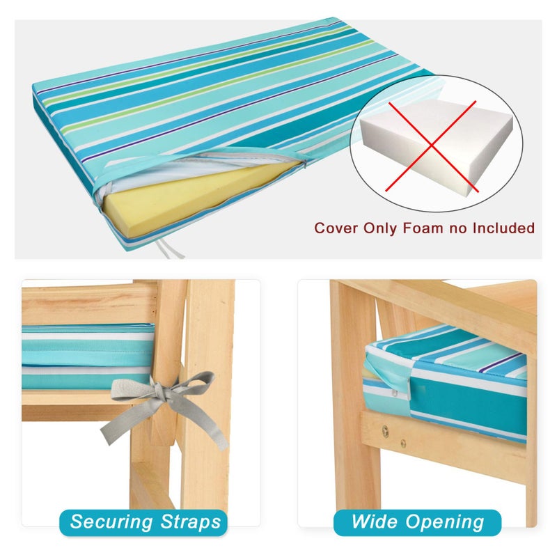 NettyPro Patio Bench Swing Loveseat Cushion Covers, Water Resistant UV Protection Outdoor Furniture Cushion Slipcovers with Zipper, Stripes Turquoise, 48 x 18 x 3 Inch - Image 4