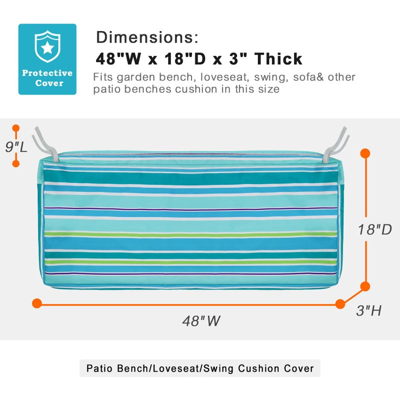 NettyPro Patio Bench Swing Loveseat Cushion Covers, Water Resistant UV Protection Outdoor Furniture Cushion Slipcovers with Zipper, Stripes Turquoise, 48 x 18 x 3 Inch - Image 5