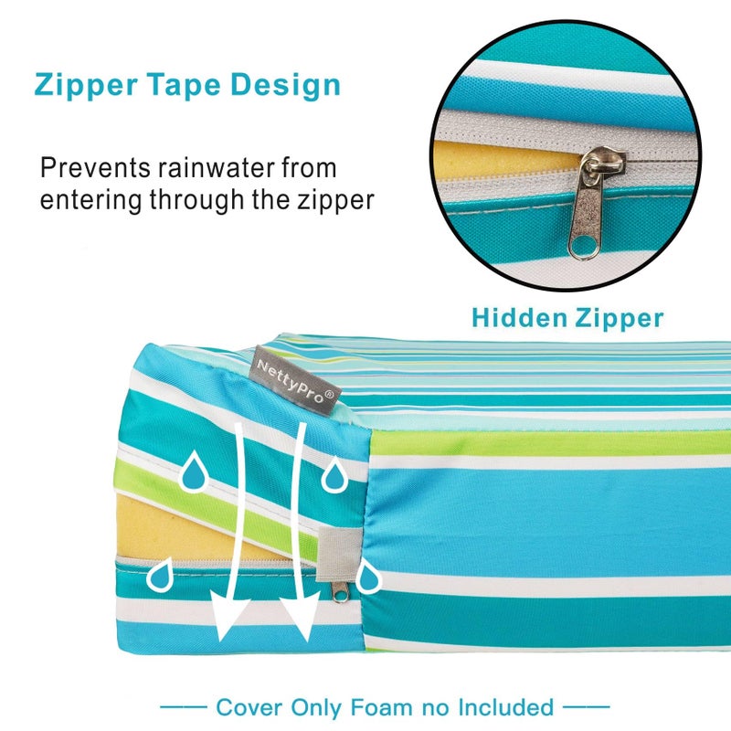 NettyPro Patio Bench Swing Loveseat Cushion Covers, Water Resistant UV Protection Outdoor Furniture Cushion Slipcovers with Zipper, Stripes Turquoise, 48 x 18 x 3 Inch - Image 3