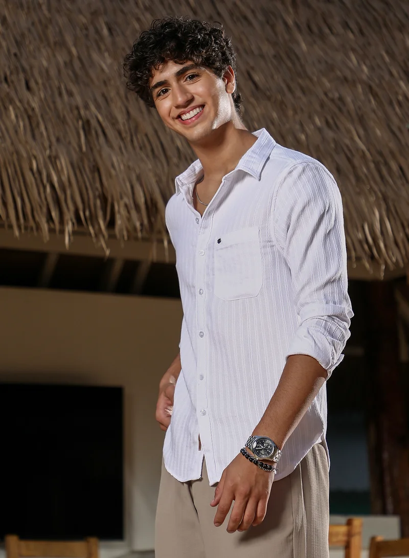 CAHOOT  Men's Chalk White Rope-Stripe Jacquard Shirt for Men | Best Price UAE