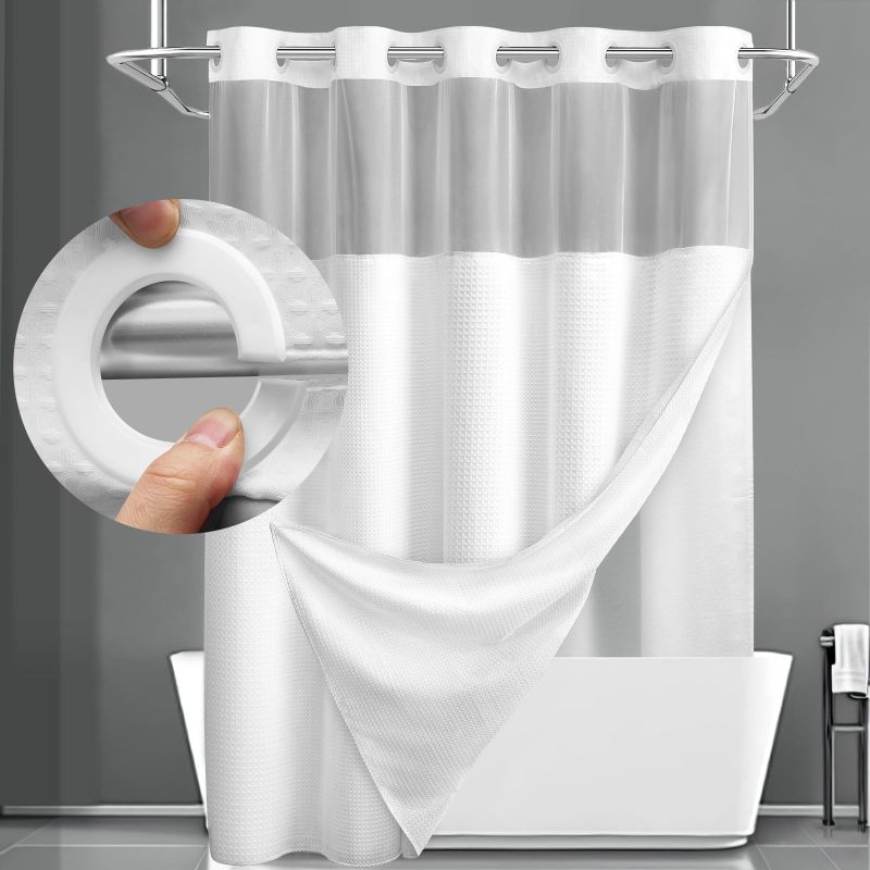 Shower Curtain 72 X 75 Inch White: Snap-On Hassle-Free 20-Second Installation - Removable Waterproof Magnetic Liner With Mesh Top Panel, Hotel Spa Experience for Bathroom Upgrade - Image 1