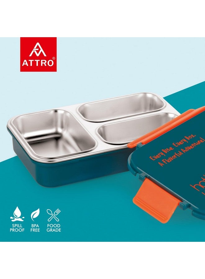 ATTRO Hot-Meal 3 Insulated Lunch Box with 3 Compartment, Inner Stainless Steel & Locking Lid BPA-Free Food Grade Ideal for School, Office - 900ml Dark Blue - Image 4