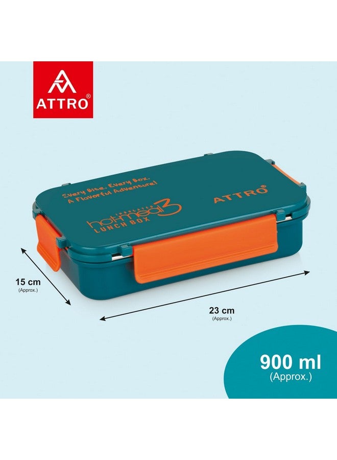 ATTRO Hot-Meal 3 Insulated Lunch Box with 3 Compartment, Inner Stainless Steel & Locking Lid BPA-Free Food Grade Ideal for School, Office - 900ml Dark Blue - Image 2