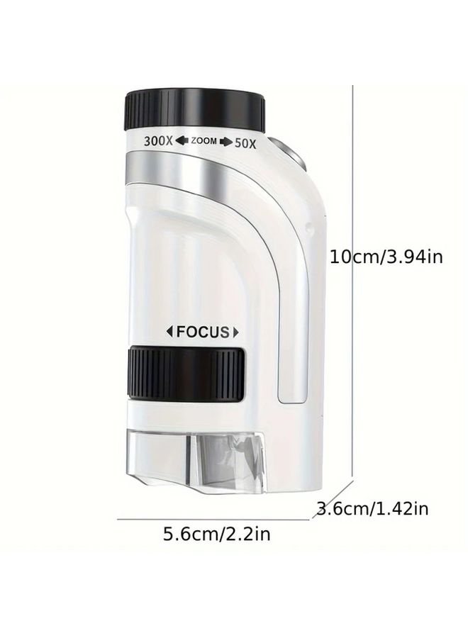 Silvery Grey 300x Zoom Microscope For Kids Adjustable Focus Durable ABS No Batteries - Image 2