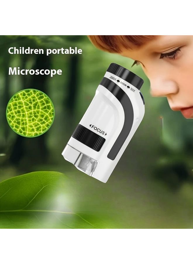 Silvery Grey 300x Zoom Microscope For Kids Adjustable Focus Durable ABS No Batteries - Image 1
