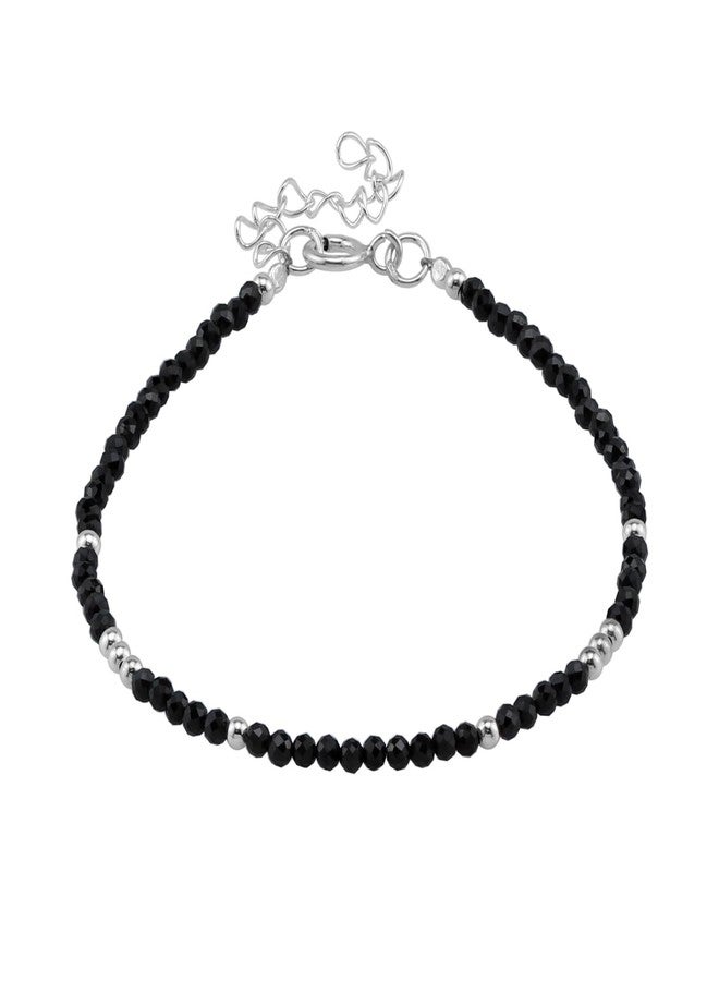 Silvershake 2MM Petite Natural Black Spinel Gemstone Bead 925 Sterling Silver Minimalist 6.5 to 7.5 Inch Adjustable Bracelet Jewelry for Women - Image 1