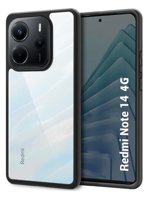 جراب متوافق مع هاتف Xiaomi Redmi Note 14 4G جراب شفاف مقاوم للصدمات مصنوع من مادة البولي كربونات الصلبة + جراب سيليكون ناعم غير مصفر شفاف واقٍ رفيع للهاتف (أسود)